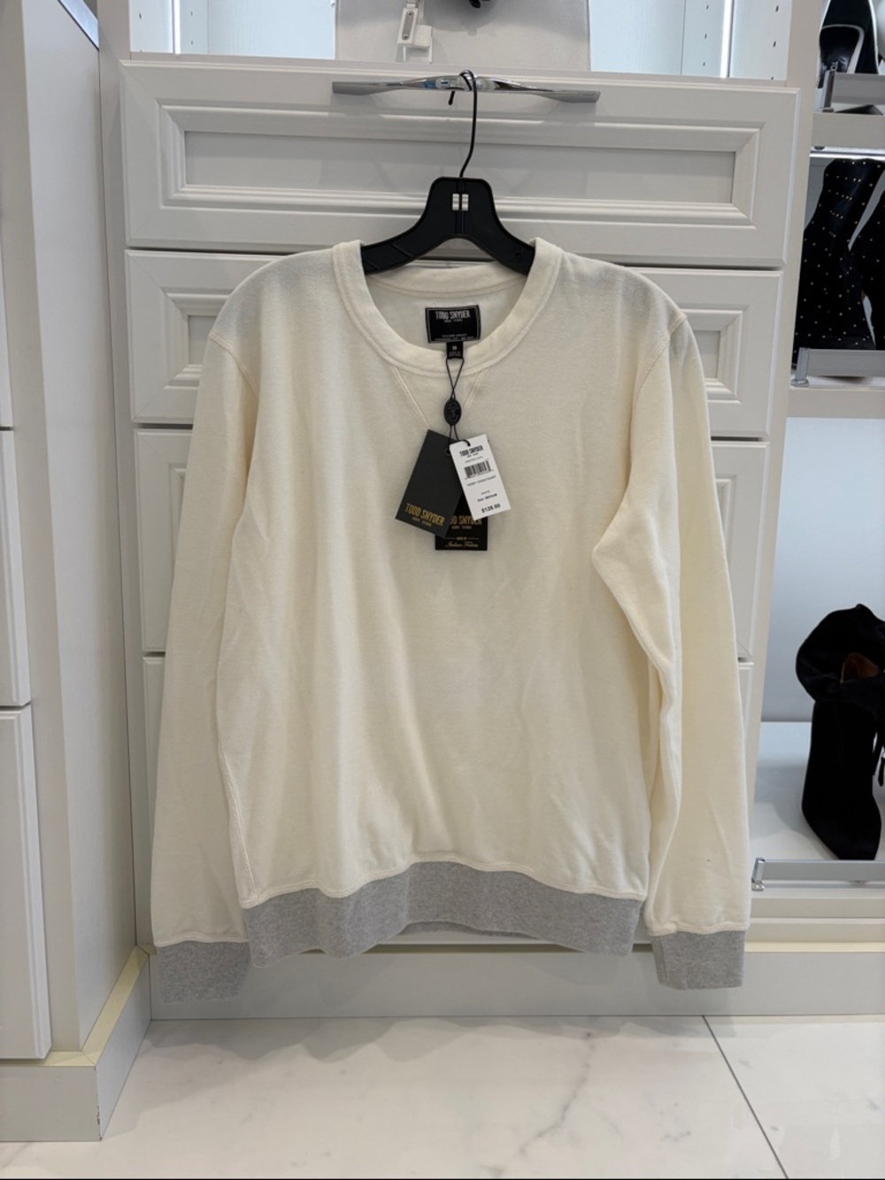 Todd Snyder Off white Crewneck Terry Sweatshirt with Gray Trim